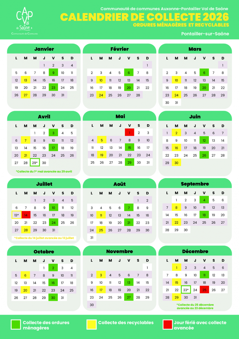 calendrier de collecte 2026